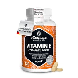 Vitamin B-Komplex extra hochdosiert, 120 vegane Tabletten für 4 Monate, Alle B-Vitamine mit optimaler Bioverfügbarkeit, Natürliche Nahrungsergänzung ohne Zusatzstoffe Vitamin B Komplex image
