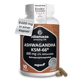 Organischer Ashwagandha KSM-66® 9000 mg (15:1) 3 Monate (90 Kapseln eine täglich) Wurzelextrakt mit 5% Withanoliden Vegan Ohne Zusatzstoffe Ashwagandha 9000 image