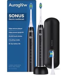 AURAGLOW Sonus Electric Toothbrush, 5 Cleaning Modes, 2 Brush Heads & Travel Case, 40,000 VPM Sonic Toothbrush & Wireless Charging, 30-Day Battery Life with Smart Timer, Black image