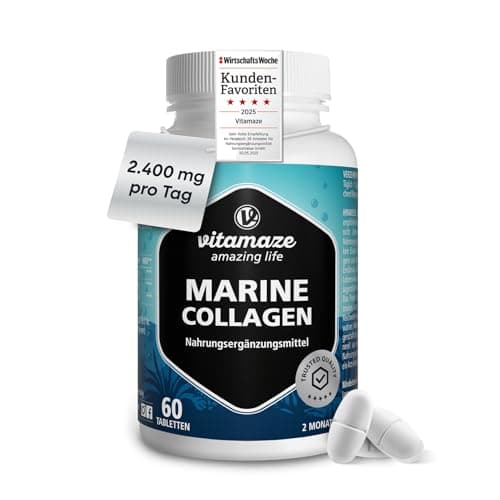 Hydrolysiertes Marinekollagen 2400mg Typ I V und X (60 Tabletten) mit Ovoderm Eierschalenmembran Für Gelenke Knochen Haut Haare Nägel Hohe Bioverfügbarkeit Ohne Magnesiumstearat Marine Colla
