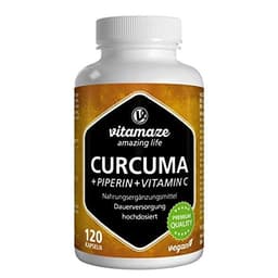Kurkuma Kapseln hochdosiert & vegan, Piperin + Curcumin + Vitamin C, 120 Kapseln Curcuma Pulver für 6 Wochen, Natürliches Nahrungsergänzungsmittel ohne Zusatzstoffe, Made in Germany Kurkuma image