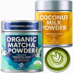 Organic Matcha Latte Powder with Coconut Milk – Ceremonial Grade Japanese Matcha Green Tea First Harvest – Unsweetened Vegan Latte Mix for Energy, Focus & Calm – USDA Organic, Dairy-Free, Su image