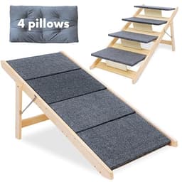 Folding Dog Ramp for Bed and Car - Transforms into Step Dog Stairs for Small, Medium, Large Breeds - Wooden Pet Stairs for Dogs to Get on Bed - Folding Pet Steps for Indoor & Outdoor Use image